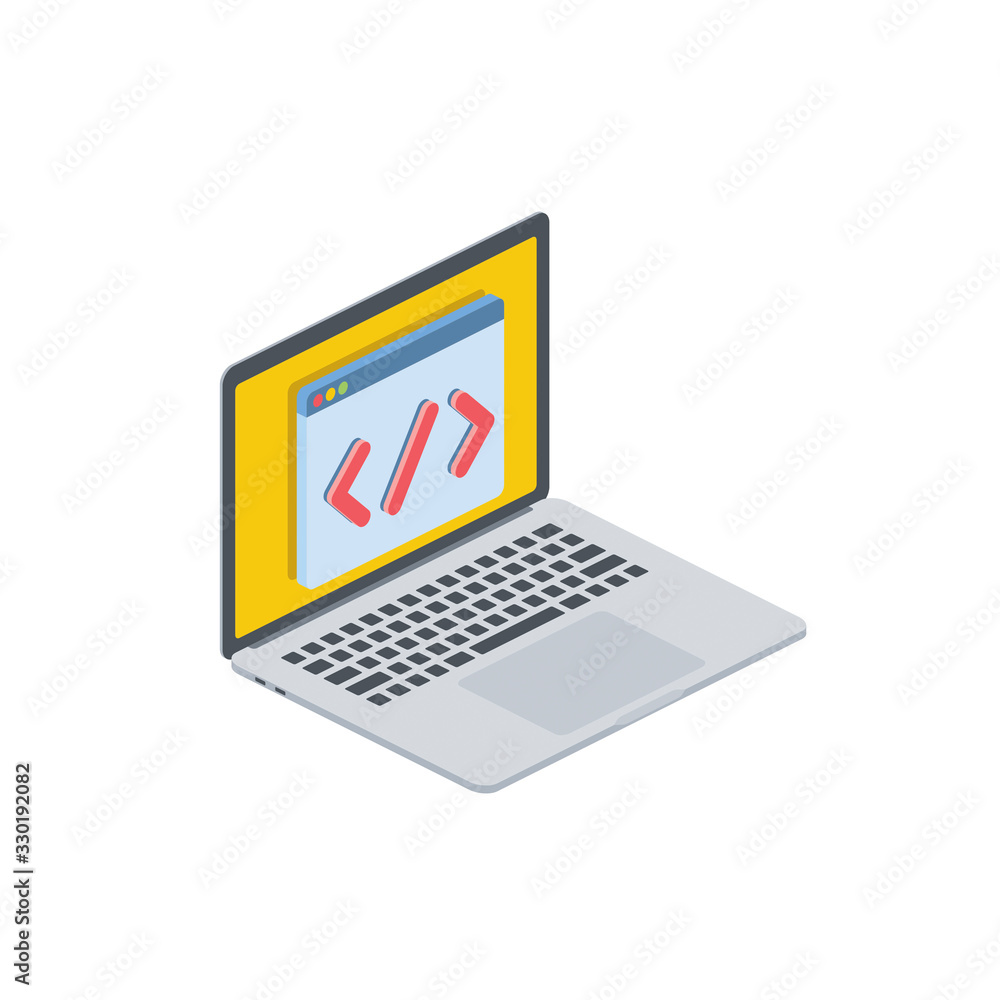 Laptop computer screen development window. Vector 3d isometric, color web icon, new flat style. Creative illustration design, graphic idea for infographics. Laptop computer screen development window. Vector 3d isometric, color web icon, new flat style. Creative illustration design, graphic idea for infographics.