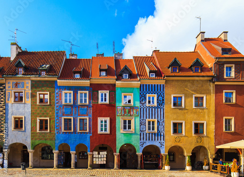 Colorful buildings located on a main square of Poznan City, Poland