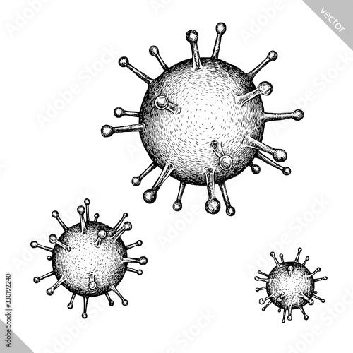 black and white engrave isolated coronavirus vector illustration
