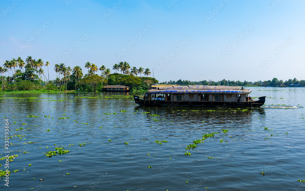 Alapphuzza, Kerala, India - December 25 2019 - A beautiful Houseboat in Vembanad lake
