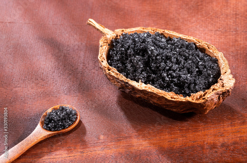 Hawaiian black salt in organic bowl