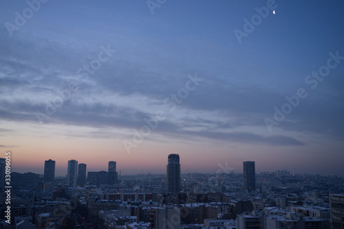 Paris skyline at sunrise