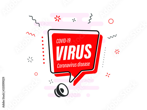 Quick Tips badge with Loudspeaker. Illustrations concept coronavirus COVID-19. Virus wuhan from China. Alert on Pandemia. 