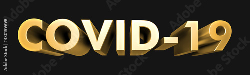 New Coronavirus disease (COVID-19). Metallic gold 3D letters. Illustration. R...
