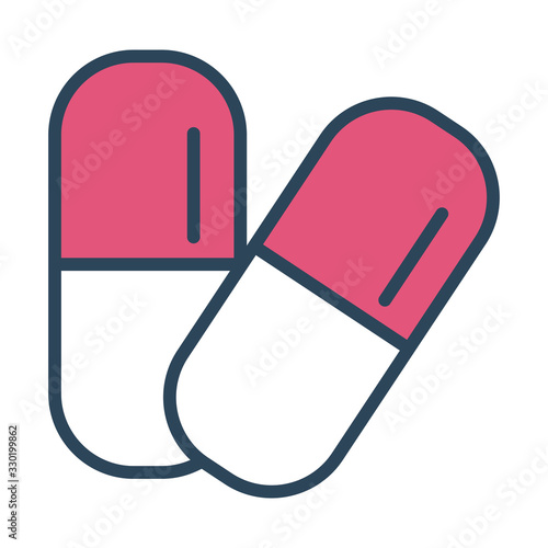 medicine capsules drugs half line and color style icon