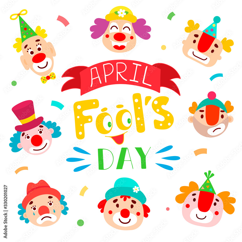 Fool's Day illustration concept with different clowns Fool's Day illustration concept with different clowns