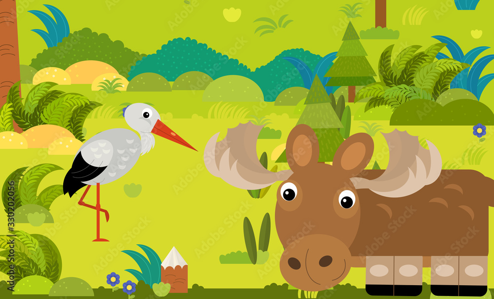 cartoon scene with different european animals in the forest illustration cartoon scene with different european animals in the forest illustration
