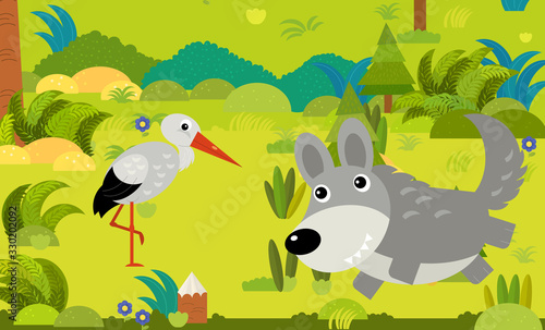 cartoon scene with different european animals in the forest illustration © honeyflavour