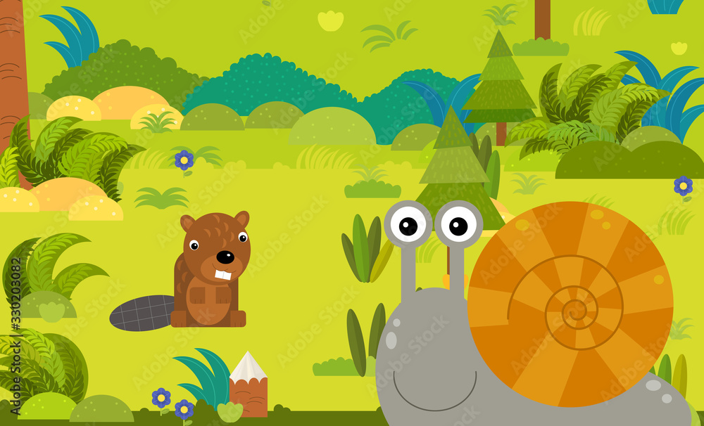 Obraz premium cartoon scene with different european animals in the forest illustration