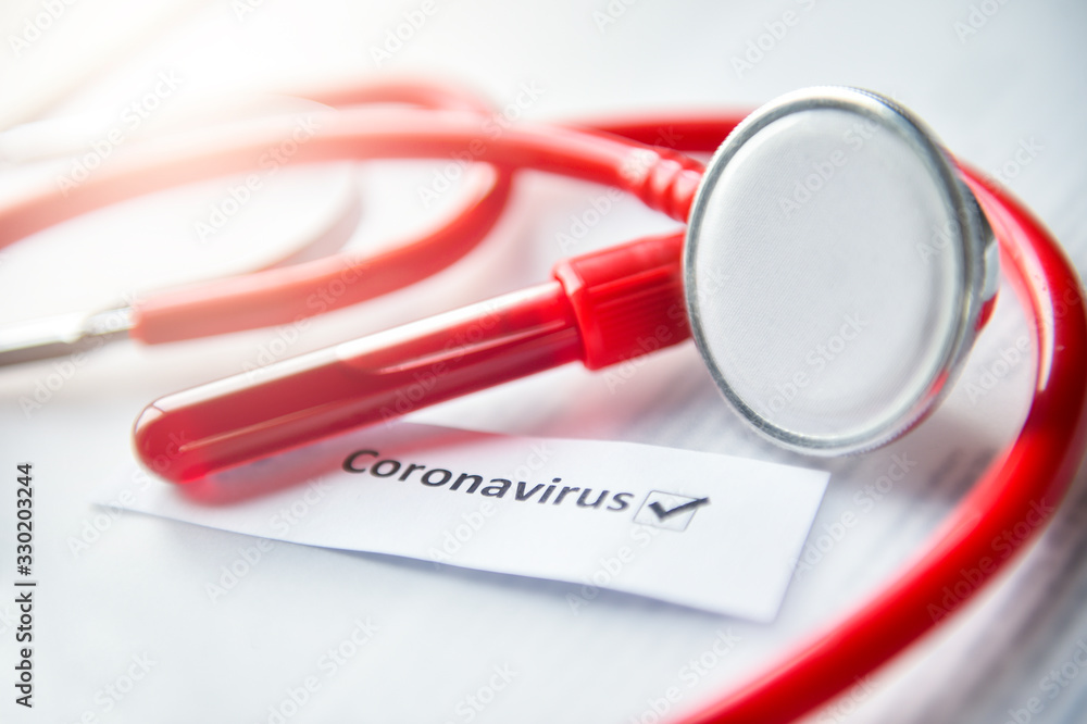 2019-nCoV and Coronavirus blood test in Laboratory Coronavirus test list medical form, test blood tubes stethoscope on documents background 2019-nCoV and Coronavirus blood test in Laboratory Coronavirus test list medical form, test blood tubes stethoscope on documents background