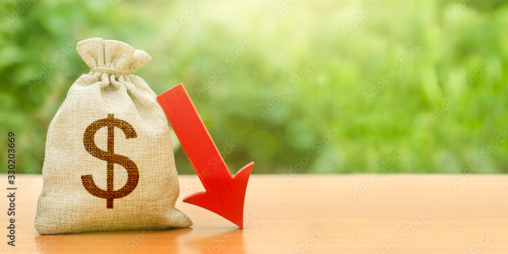 Dollar money bag and red arrow down. Economic decline. Depreciation of  national currency. Devaluation. Crisis and economic shock. Discount rate  reduction. Deterioration of economy growth forecast. Stock-foto | Adobe  Stock