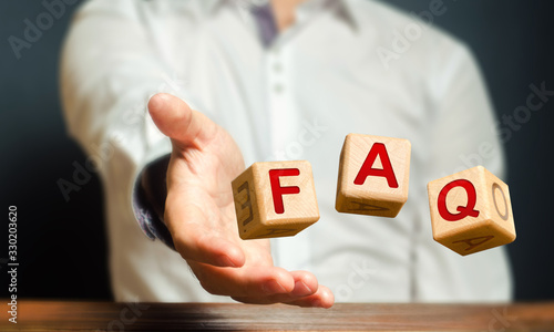 Εκτύπωση καμβά Cubes thrown by a man make word abbreviation acronym FAQ (frequently asked questions)