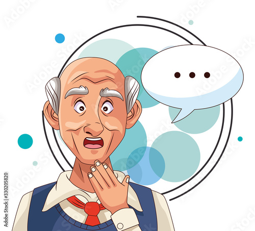 old man patient of alzheimer disease with speech bubble