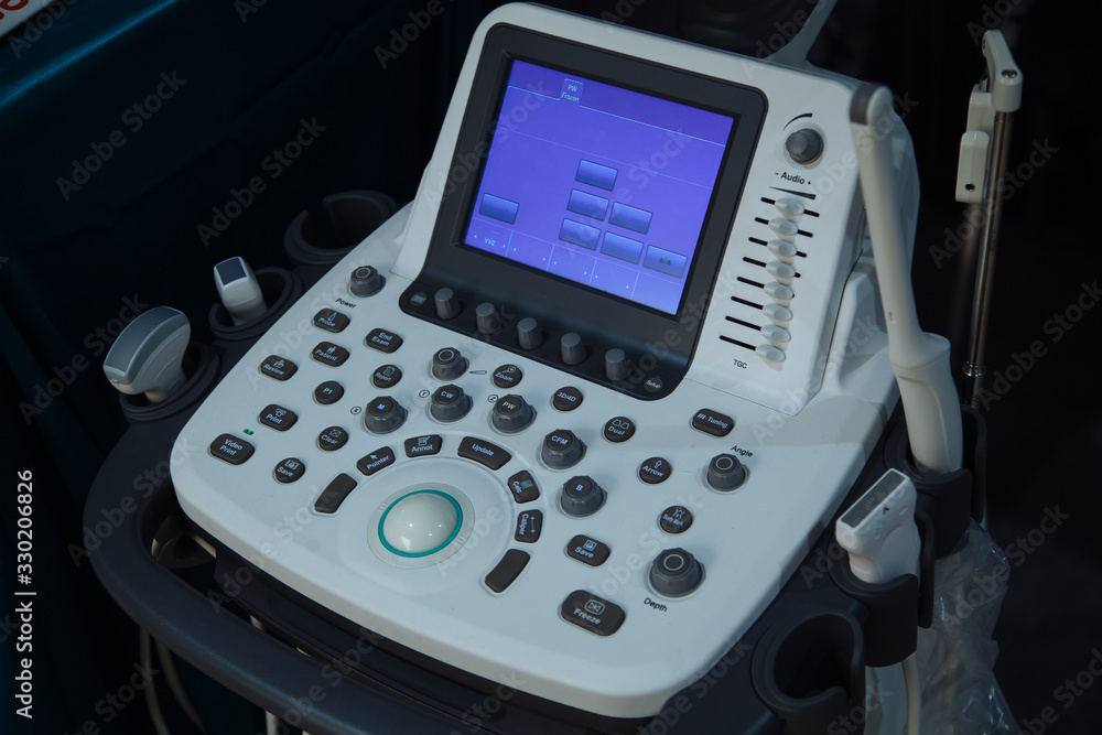 Modern ultrasound machines in clinic laboratory of sonography diagnostics Modern ultrasound machines in clinic laboratory of sonography diagnostics