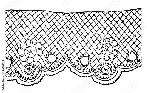 Lace is a fabric of fine threads, vintage engraving.