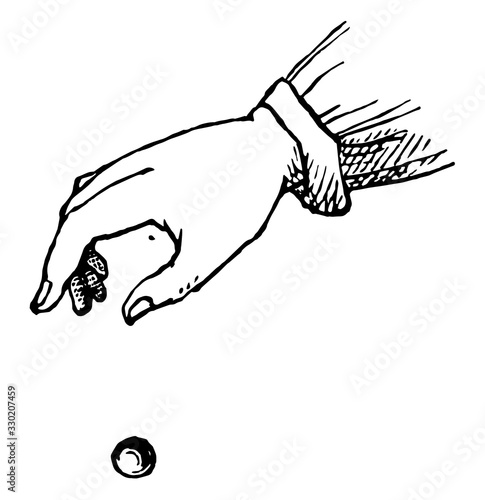 Hands holding two matches, vintage engraving.