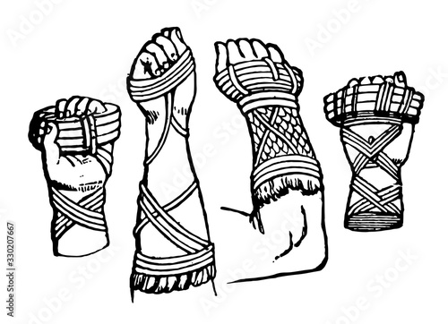 Cestus are worn by Roman pugilist, vintage engraving.