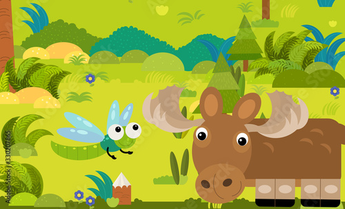 cartoon scene with different european animals in the forest illustration