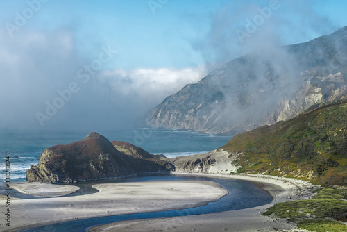Winding estuary of Little Sur River in California, USA