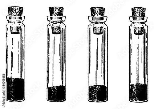 One-third full vial, vintage illustration.