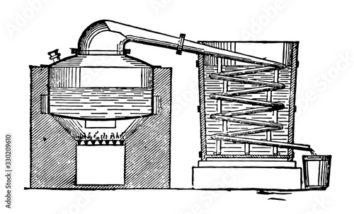 Distilling Apparatus, vintage illustration.