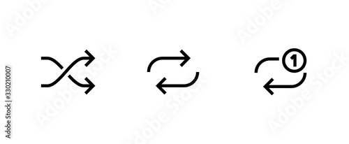 Set of three music player icons. Media symbols for website. Editable line vector.