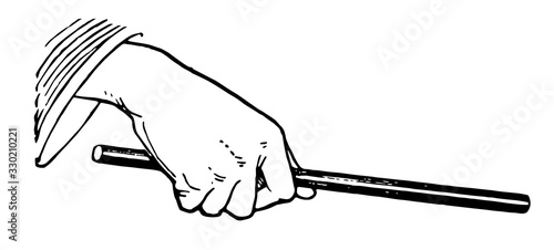 Hand with wand, vintage engraving.