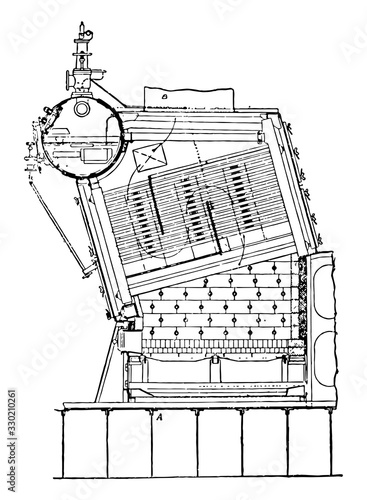 Babcock and Wilcox Water tube Boiler, vintage illustration.