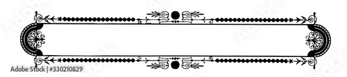 Ornate banner have horn shape design in the middle of top and bottom of the border, vintage engraving.