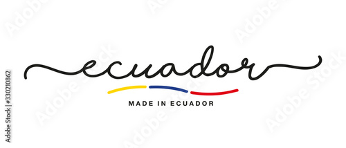 Made in Ecuador handwritten calligraphic lettering logo sticker flag ribbon banner