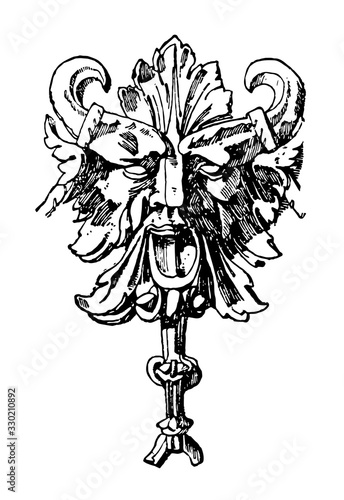 German Mask tomb in Pforzheim, vintage engraving.
