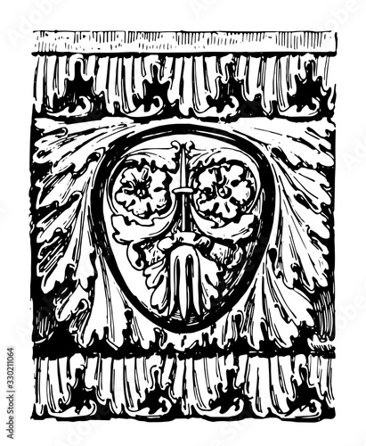 Ove from the Temple of Vespasian, vintage engraving.