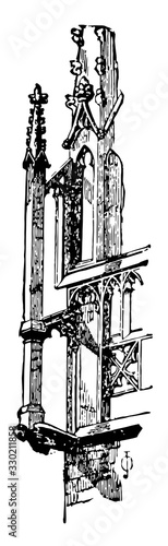 Hanging Buttress, regular ,  vintage engraving.