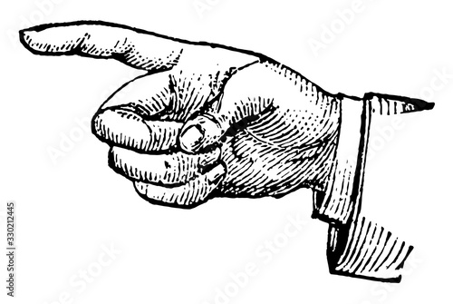 This picture represents the hands position in indexing or cautioning, vintage engraving.