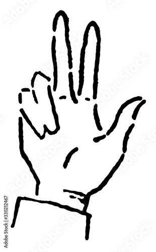 Hand signal by keeping is indicated, vintage engraving.