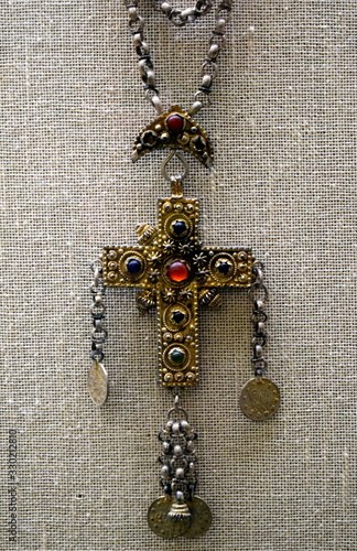 Title: old antique Greek necklace on black background - 19th cenuary