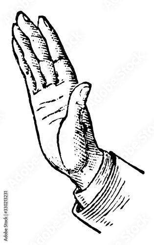 This picture represents the hands, denial position, vintage engraving.