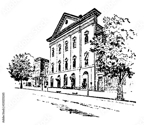 Ford's Theatre is in Washington, vintage engraving.