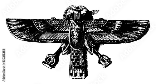 Gold Enamel Vulture or hawk in enamel on gold, vintage engraving.