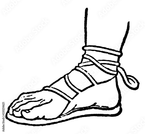 Sandal is still the well-known custom, vintage engraving.