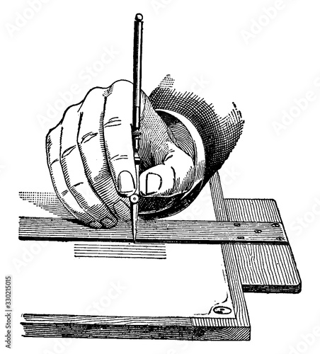 Ruling Pen, adjusted by an adjustment screw,  vintage engraving.