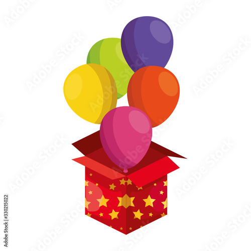 set of balloons helium in box surprise decoration vector illustration design