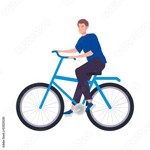 young man in bike avatar character icon vector illustration design
