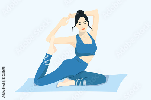Flat Vector Illustration of a Happy Flexible Yoga Pose Woman in Sportswear