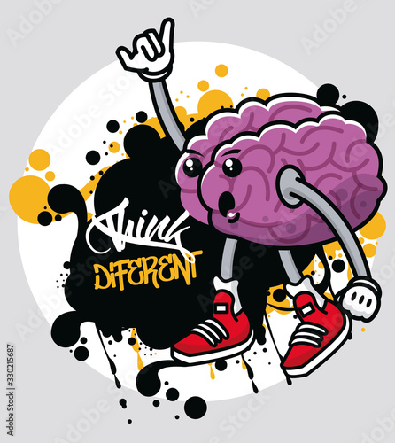 graffiti urban style poster with brain character