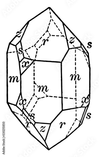 Left handed quartz, vintage illustration.
