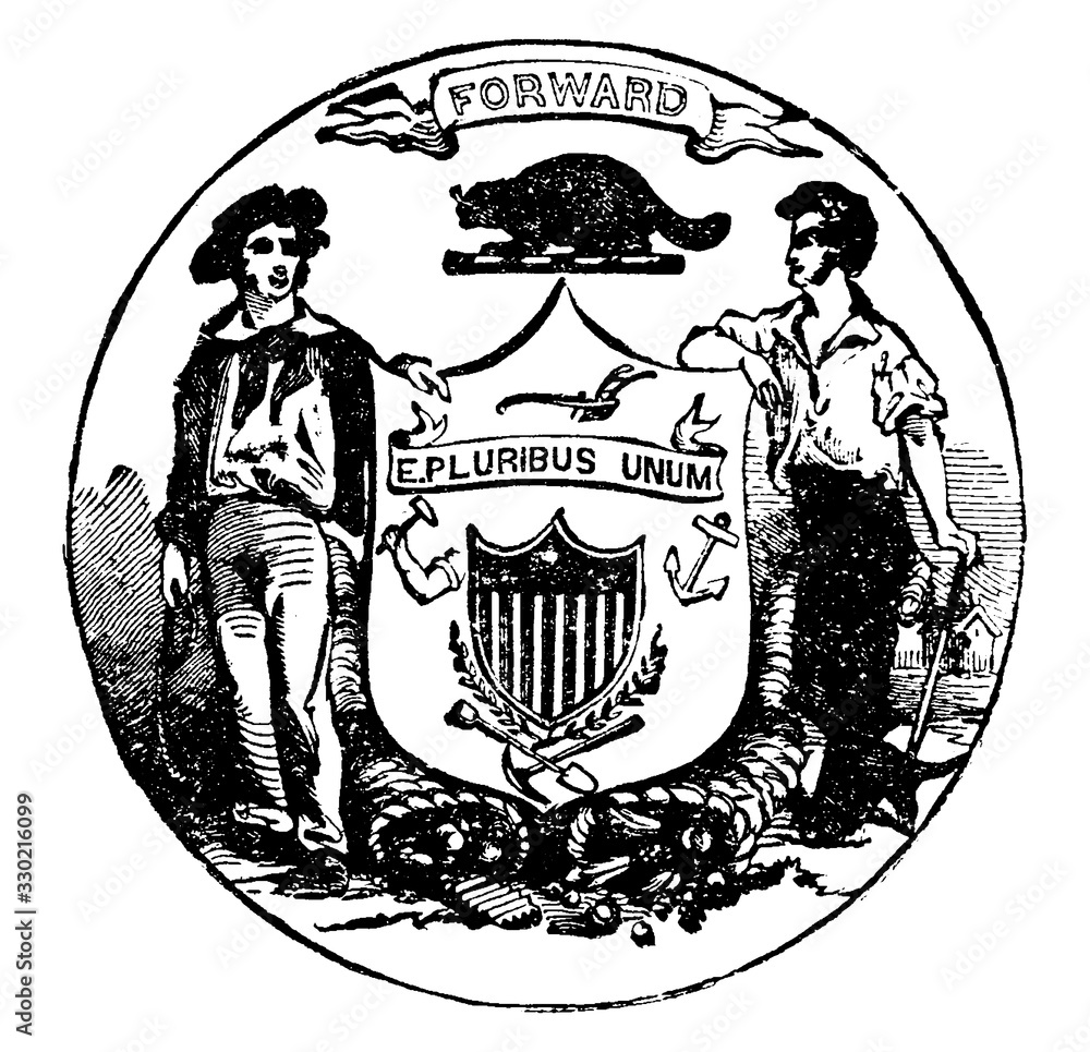 Obraz The official seal of the U.S. state of Wisconsin in 1889, vintage illustration