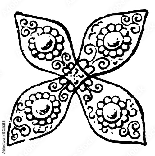Cross of thin gold work, vintage engraving.