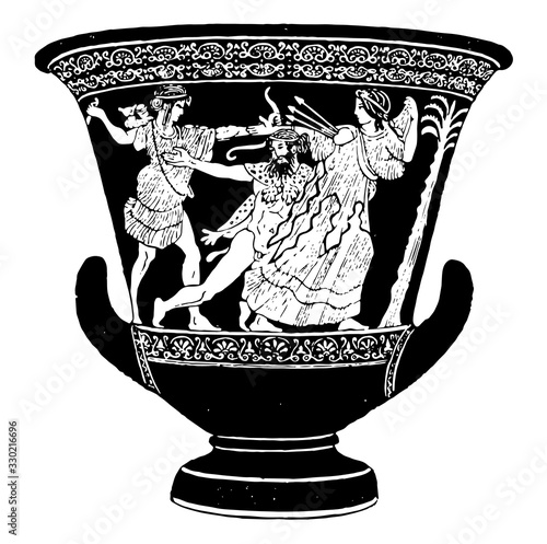 Crater is A vase, in which used wine and water were commonly mixed, vintage engraving.