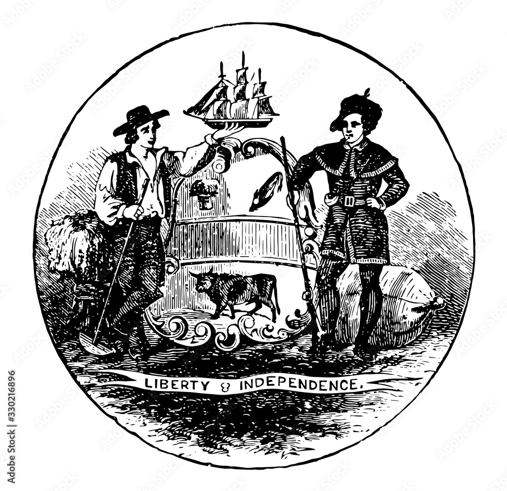 Obraz The official seal of the U.S. state of Delaware in 1889, vintage illustration